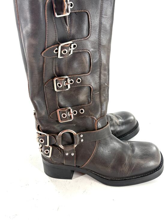 Steve Madden Shoes - Steve Madden Rocky Buckle Moto Boots 7.5 Punk Grunge Gray Silver Tall Knee High